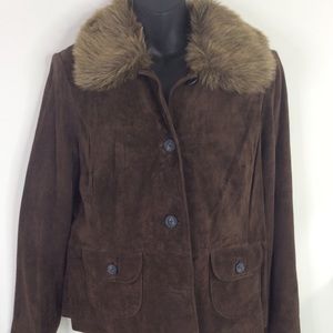 Alfani Suede Jacket Coat Fur Collar Winter Button